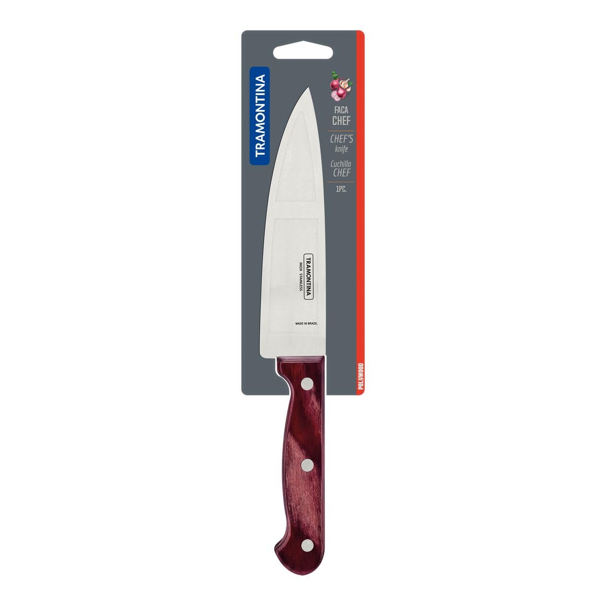 Chef’s Knife, Premium Stainless Steel Blade, Polywood Handle, 6-Inch Blade Length, Durable and Ergonomic, Red Handle, Professional Kitchen Knife