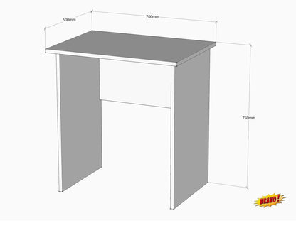 Study Desk in a Clean White Finish, Compact and Simple Computer Workstation Measuring 75cm x 70cm x 50cm, Ideal for Small Home Offices, Bedrooms, and Student Rooms