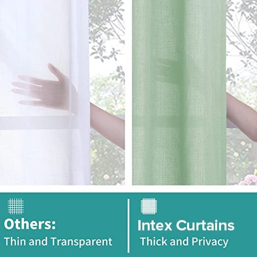 INtex CURTAINS Natural Linen Curtains -Semi Transparent Sheer -Soft And Durable Fabric -For Living Rooms And Bedroom Steel Grommets -Two Pieces 145W x 180L CM Light Grey
