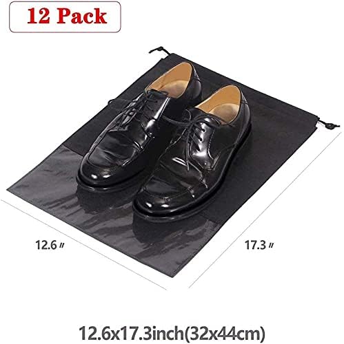 10 Pcs Large Travel Storage Shoe Bag, Waterproof Shoe Bags for Gym Traveling, Shoe Pouch Organizer Non-Woven with Rope for Men and Women(Black)