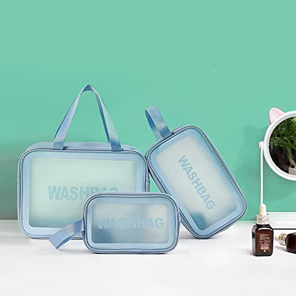 Clear Toiletry Bag Set of 3, Transparent Makeup Cosmetic Bags, Travel Wash Pouch for Women,Waterproof Organizer for Toiletries, Skincare, and Accessories