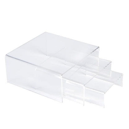 3-Piece Acrylic Display Risers, Medium Clear Tiered Stand Set for Showcasing Cupcakes, Desserts, Jewelry, Figurines, Photos or Candy in Home or Retail Settings, Durable Low Profile, Clear