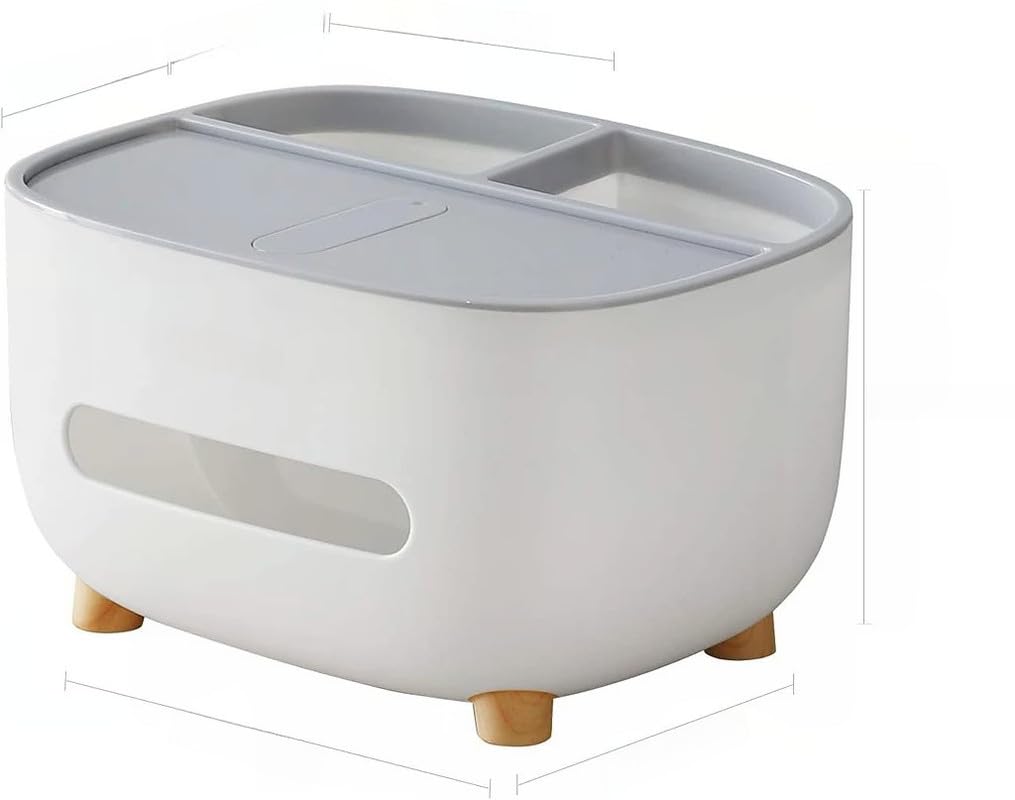 Multifunction Tissue Box Holder with Storage Caddy, Modern Napkin Dispenser and Organizer for Remote Controls & Office Supplies, ABS Plastic Desktop Caddy for Bathroom & Bedroom, Grey