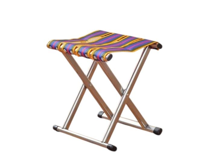 Portable Folding Camping Stool, Lightweight Outdoor Chair, Striped Nylon Webbing Seat (Multicolor)