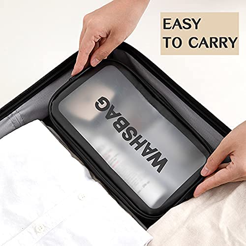 3Pcs Cosmetic Bag Vinyl Air Travel Toiletry Bags Bulk, Water Resistant PVC Packing Cubes with Zipper Closure & Carry Handle for Women Baby Men, Make-up brush Case Beach Pool Spa Gym Bag (Black)