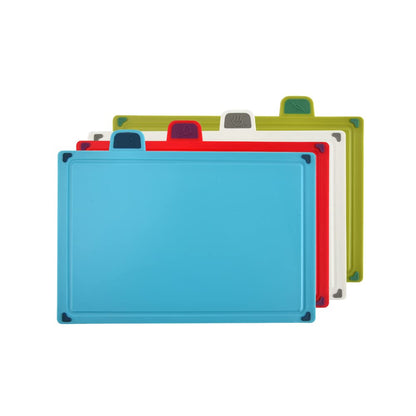 FUYTERY Kitchen Plastic Cutting Board Set of 4 Chopping Sorting Index Set Belt Storage Rack