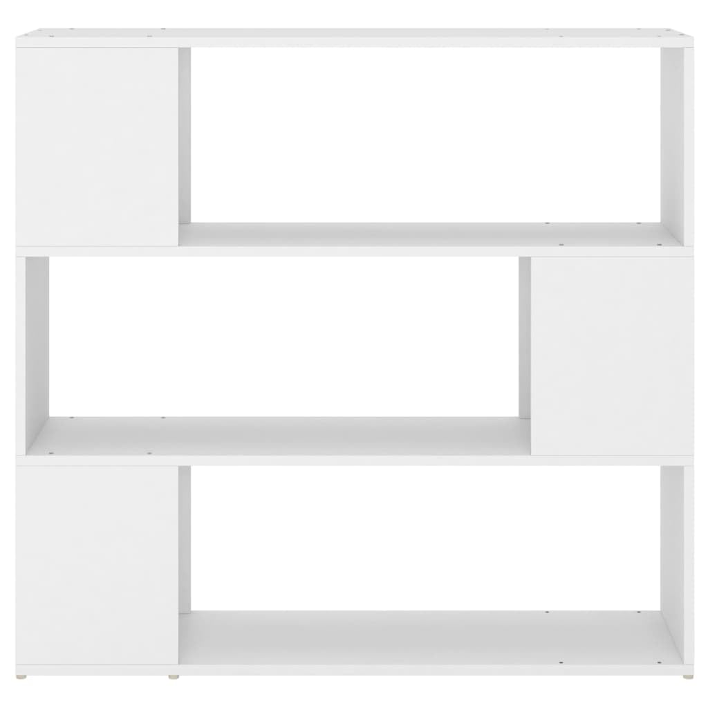 Puraday White Bookcase and Divider, 100 x 24 x 94 cm Modern Wall Shelf, Staggered Room Divider with an Elegant and Classic Design, Freestanding Geometric Storage Unit