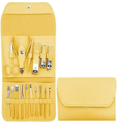 طقم قص الأظافر، مجموعة من 16 قطعة من الفولاذ المقاوم للصدأ مع مقص أظافر وملقط ومقص بشرة، ومجموعة أدوات مانيكير وباديكير للمنزل والسفر