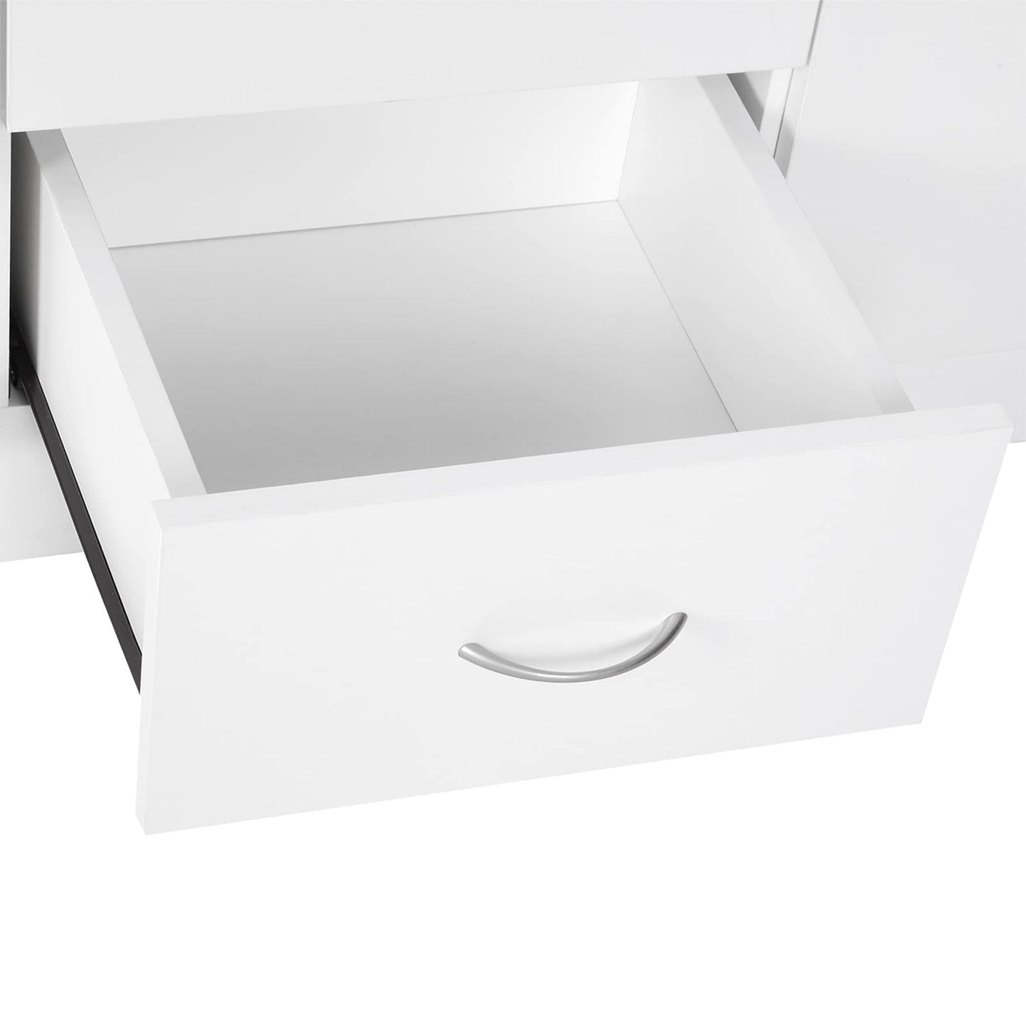 Sideboard in White, Storage Cabinet with 2 Doors and 4 Drawers, Free Standing Cupboard, Chest Organizer for Kitchen, Living Room, or Bedroom, Modern Credenza