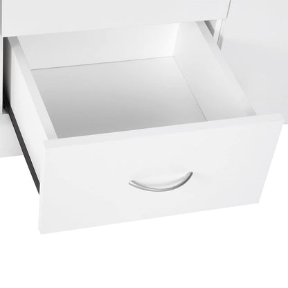 Sideboard in White, Storage Cabinet with 2 Doors and 4 Drawers, Free Standing Cupboard, Chest Organizer for Kitchen, Living Room, or Bedroom, Modern Credenza