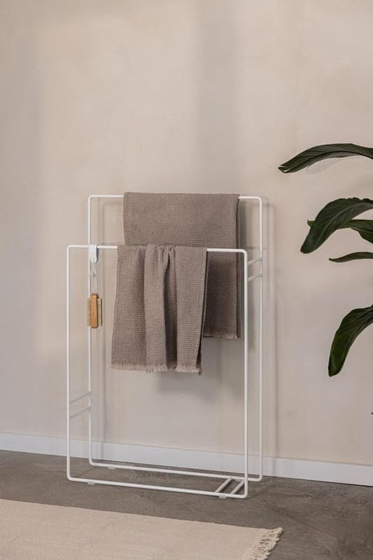 Modern Freestanding Steel Towel Rack White 60L x 20W x 80H CM