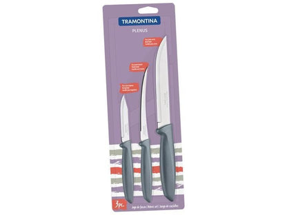 Plenus 3 Pieces Knife Set with Stainless Steel Blade and Gray Polypropylene Handle - Designed for High Performance and Durability, Ideal for Professional and Home Kitchens, Precis