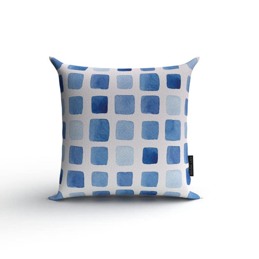 Stamps Canvas Cushion Cover in Blue & White, a durable decorative pillow with a unique, vintage-inspired postal stamp pattern, 40x40 cm, a charming accent for a classic or travel theme