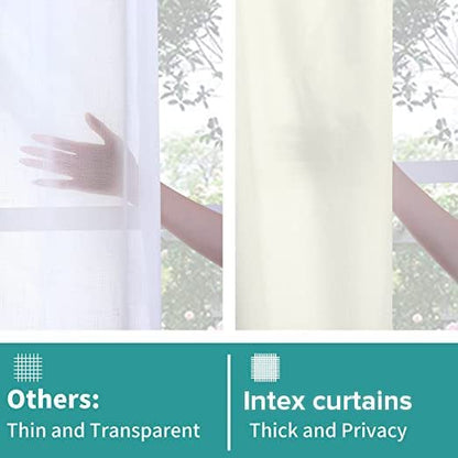INtex CURTAINS Natural Linen Curtains -Semi Transparent Sheer -Soft And Durable Fabric -For Living Rooms And Bedroom Steel Grommets -Two Pieces 145W x 180L CM Light Grey