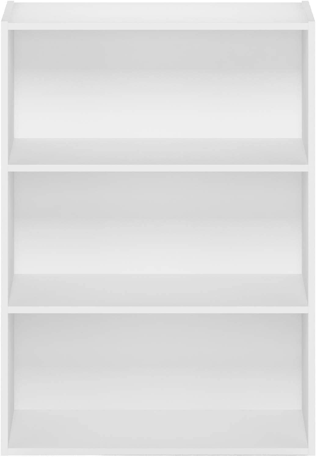 3-Tier Open Shelf Bookcase, Engineered Wood Storage Organizer, Versatile and Modern Standing Bookshelf for Home Office or Living Room, Plain White Finish, Compact Size