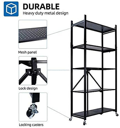 Malson Metal Storage Rack with Wheels, 5-Tier Storage Shelf Heavy Duty Storage Shelving Unit and Metal Organizer Wire Rack for Home Office Kitchen Bathroom Organization
