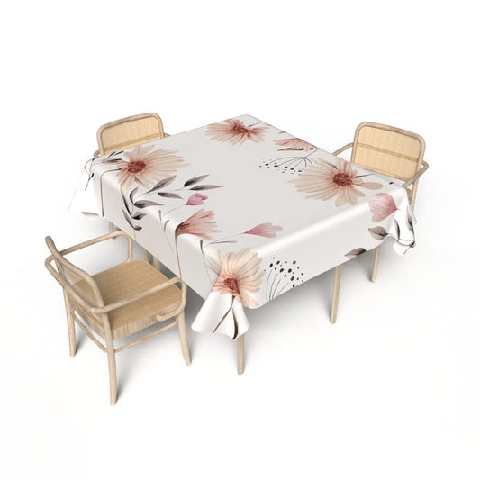 Emma Waterproof Tablecloth in Beige & White, a 140x140 cm Square Table Cover made from Durable Polyester Fabric, a Spillproof and Easy-to-Clean Protector for Everyday Family Meals