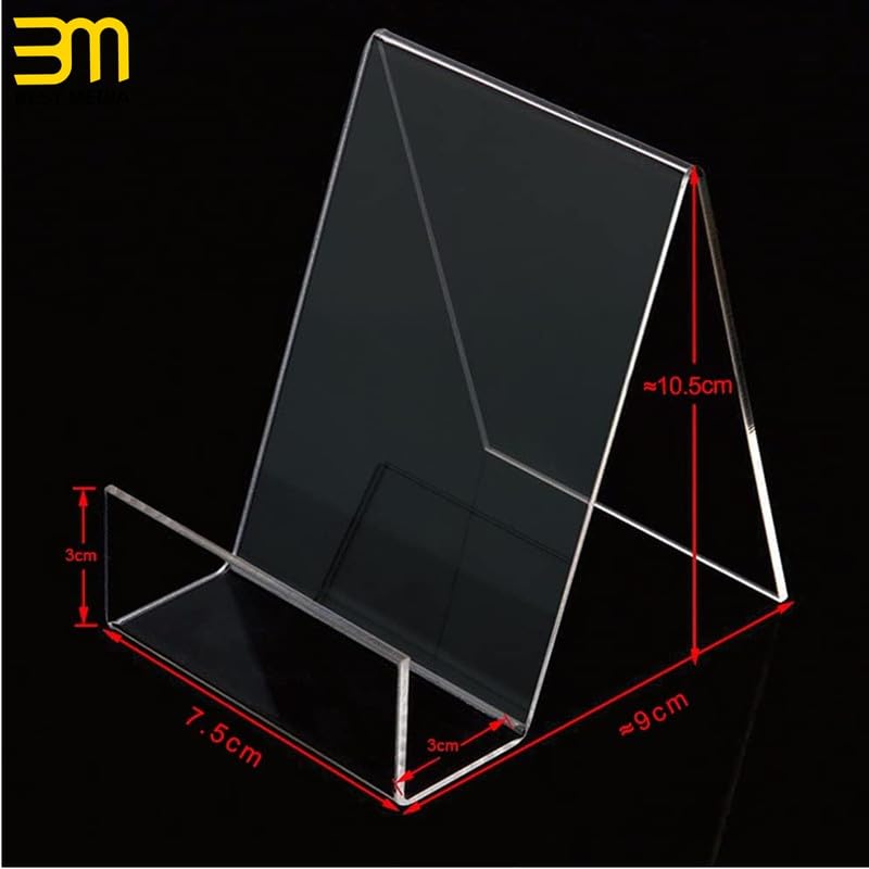 6 Pack Acrylic Book Stands with Ledge, Clear Display Easels for Photos and Tablets, Small Holder for Cookbooks, Art, and Music Sheets, Modern Tabletop Display