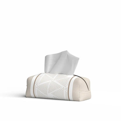 HOME Tissue Box, Fabric Exterior with Leather Inner Layer, Decorative Zippered Tissue Holder, Elegant Stitching, Durable Soft Material for Home Office Living Room or Bathroom