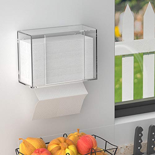 Acrylic Wall Mounted Paper Hand Towel Dispenser, Folded Towel Holder for Kitchen, Bathroom, Countertop and Restaurant Use, Desktop or Wall Mounted Clear Dispenser for Easy Access, Clear