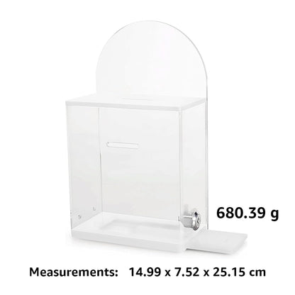 Acrylic Donation and Suggestion Box, Wall-Mountable or Countertop Collection Box with Lock and Keys, Round Back Display Area, Pre-Drilled Holes for Secure Installation, 25 x 15 cm, Clear