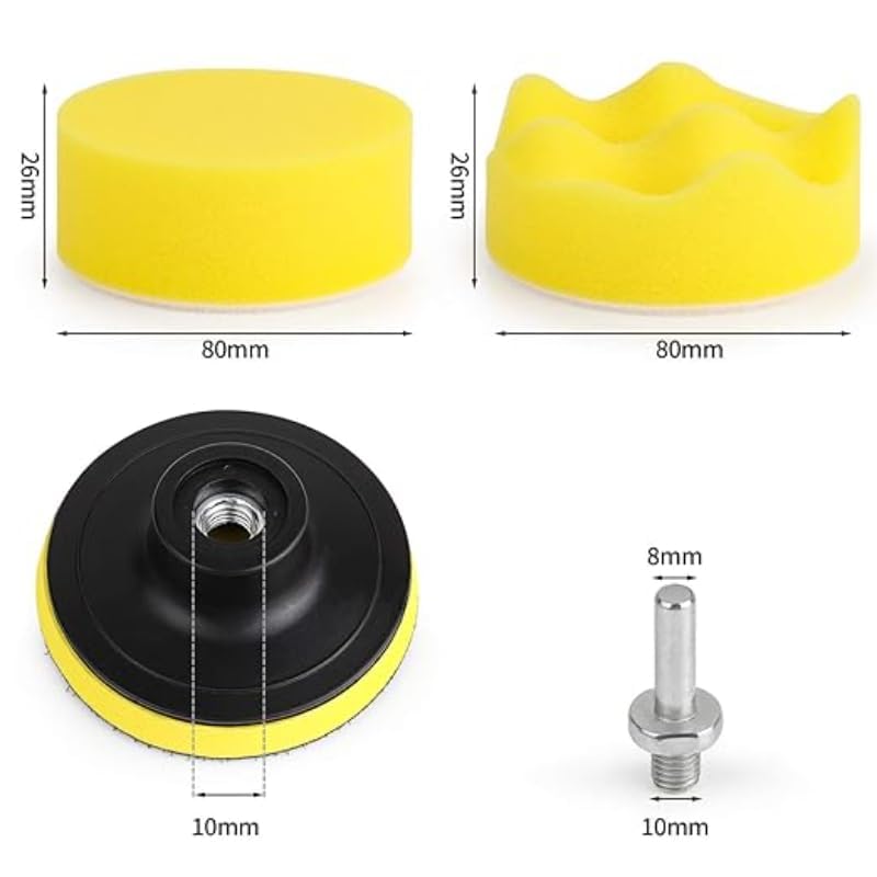 Foam Polisher Flat Sponge Buffing Polishing Pad Kit With M10 Drill Adapter For Compounding/Cleaning/Polishing Set Of 11 Pieces - Multi Color