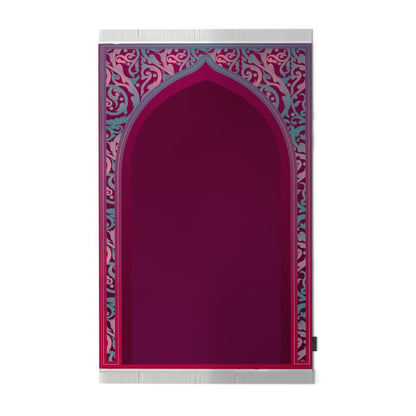Al-Hedaya Velvet Prayer Mat, a Luxurious Islamic Rug in Fuchsia & Turquoise from Soft Velvet, 68x117 cm, for Comfortable Prayer, a Vibrant Salah Mat for Home, Mosque, or Travel