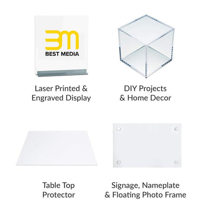 Clear Cast Acrylic Sheet, 30.5 x 30.5 cm, 10 mm Thick Plexiglass Panel with Protective Paper, Transparent Plastic Board for Crafts, Displays, Signs, and Laser Cutting Projects