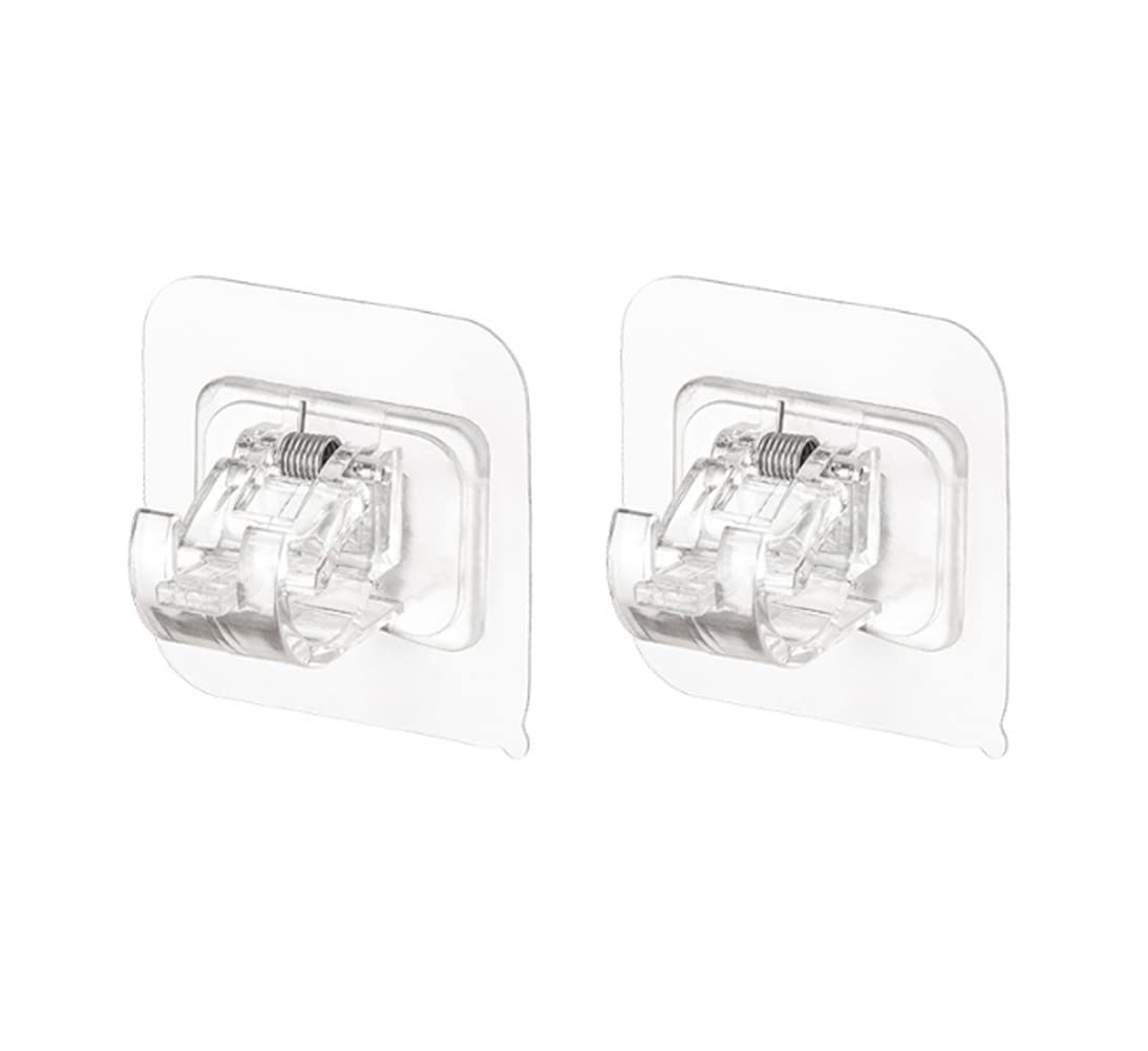 2PCS Curtain Rod Brackets Self Adhesive Drapery Hook Holders Nail Free Curtain Rod Hooks Wall Brackets Towel Rod Hooks for Bathroom Home and Hotel (Transparent)