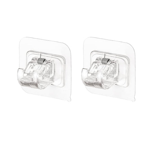 2PCS Curtain Rod Brackets Self Adhesive Drapery Hook Holders Nail Free Curtain Rod Hooks Wall Brackets Towel Rod Hooks for Bathroom Home and Hotel (Transparent)