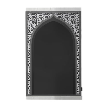 Velvet Prayer Mat in Grey and White, 68x117 cm, a luxurious and soft rug with a chic, modern design, perfect for a comfortable prayer experience at home or as a thoughtful gift