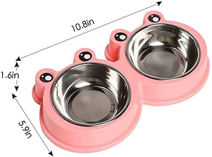 Double Dog Cat Bowls Premium Stainless Steel Pet Bowls with No-Slip Stainless Steel Cute Modeling Pet Food Water for Feeder Dogs Cats Rabbit and Pets (Pink)