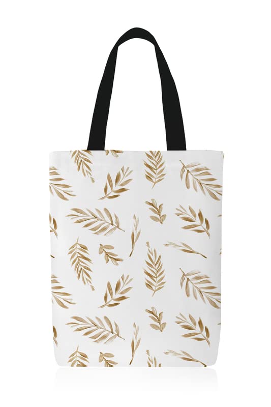 Canvas Eve Tote Bag, a Durable and Reusable Shopping Bag in White & Gold, 32x45 cm, Medium Size, an Elegant and Glamorous Carrier for Groceries, Books, or Everyday Essentials