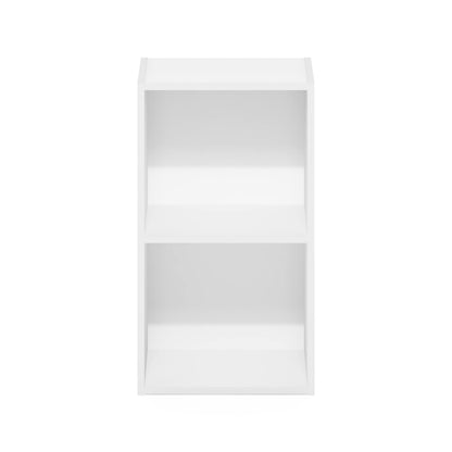 2-Tier Cube Bookcase, Small Storage and Book Organizer, Compact Two-Cube Shelf in White Finish, Perfect for Desktop or Floor Use in any Room or Office Setting