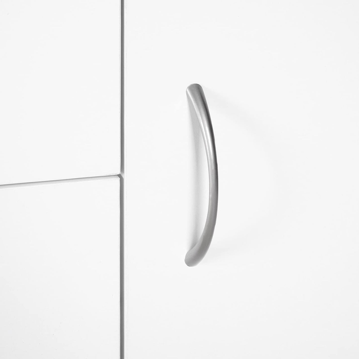 Sideboard in White, Storage Cabinet with 2 Doors and 4 Drawers, Free Standing Cupboard, Chest Organizer for Kitchen, Living Room, or Bedroom, Modern Credenza