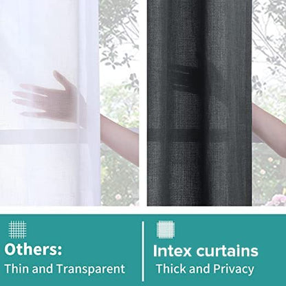 INtex CURTAINS Natural Linen Curtains -Semi Transparent Sheer -Soft And Durable Fabric -For Living Rooms And Bedroom Steel Grommets -Two Pieces 145W x 180L CM Light Grey