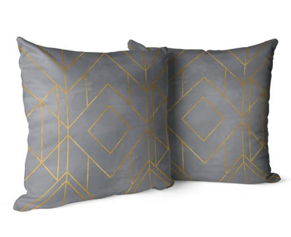 Luxury Velvet Cushion Cover in "Golds Grey" design, a plush and soft decorative pillow case with elegant gold accents, 40x40 cm, Grey & Gold, perfect for a glamorous sofa or bedroom decor