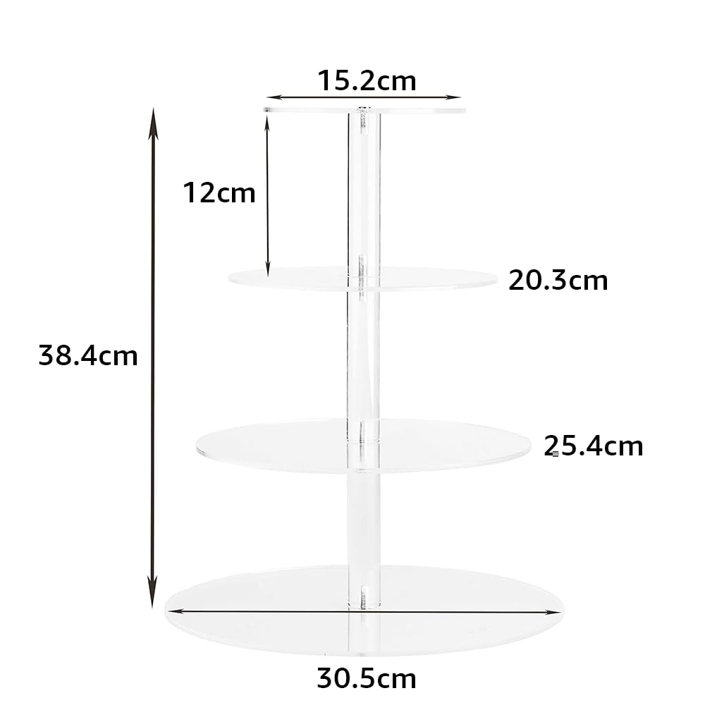 Round Acrylic Cupcake Stand, 4-Tier Premium Cupcake Holder, Tower Display for Pastries, Cake, Desserts, Ideal for Candy Bar, Party Decor, Weddings, Birthdays, Baby Showers and Events, Clear
