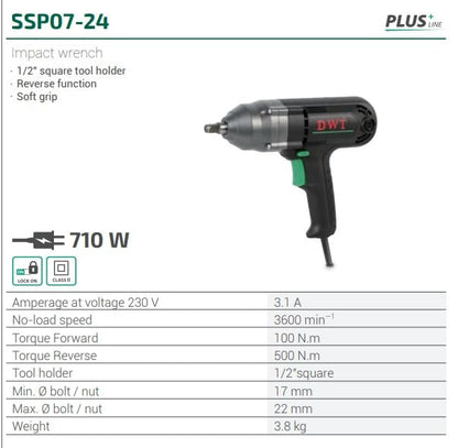 Impact wrench 710 watt SSP07-24, 1/2" square tool holder,Reverse function