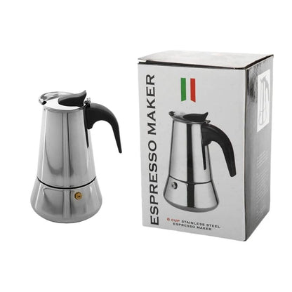 Mckaka Stovetop Espresso Maker, Small Italian Moka Pot, Cafe Maker for Coffee, Cappuccino and Latte, Stainless Steel, 200 ml / 7 oz/ 4 Cups (espresso cup= 50 ml)