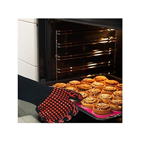 1 Pair Barbecue Tools BBQ Mitts Oven Mitts Gloves BBQ Grilling Cooking Gloves Extreme Heat Resistant Gloves Long For Extra Forearm Protection Red Silicone Insulated