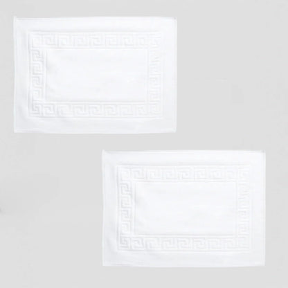 Hotel Cotton Bath Mat, White, Soft and Absorbent 100% Cotton, High GSM Shower Mat with Greek Key Border for Bathroom Floor Comfort, 50x70 cm, 300g