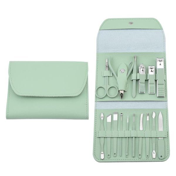 طقم قص الأظافر، مجموعة من 16 قطعة من الفولاذ المقاوم للصدأ مع مقص أظافر وملقط ومقص بشرة، ومجموعة أدوات مانيكير وباديكير للمنزل والسفر
