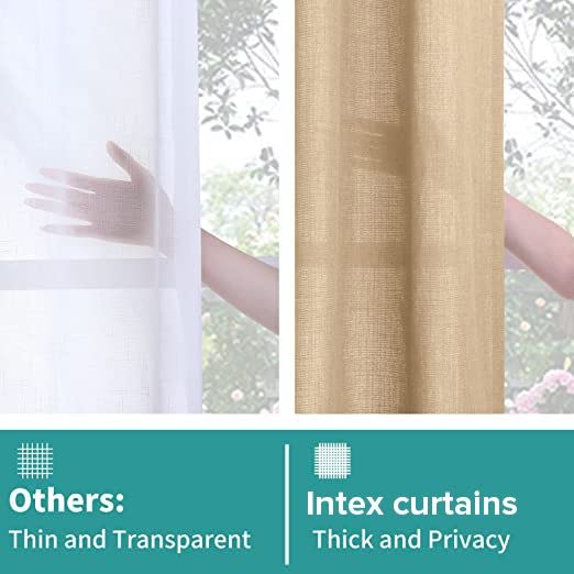 INtex CURTAINS Natural Linen Curtains -Semi Transparent Sheer -Soft And Durable Fabric -For Living Rooms And Bedroom Steel Grommets -Two Pieces 145W x 180L CM Light Grey