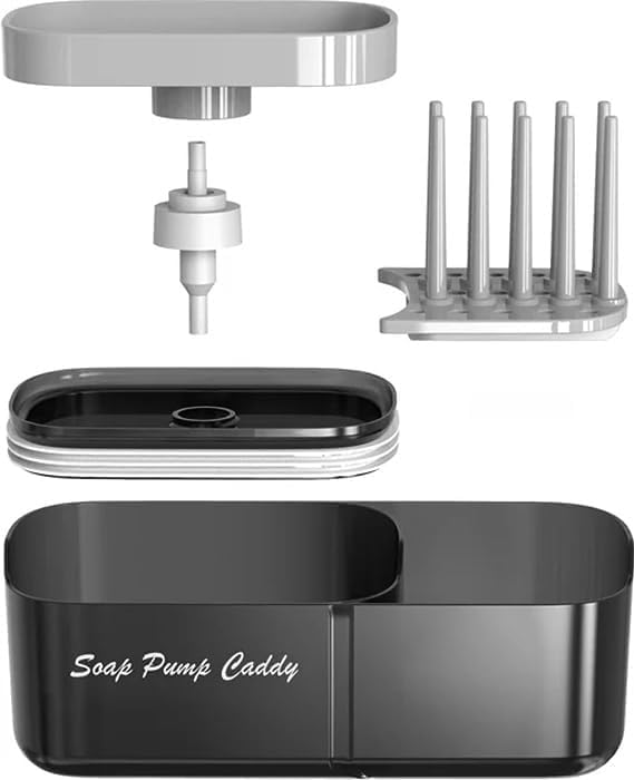 Dish soap Pump Dispenser Sink and Kitchen Caddy Organizer Set with Sponge Included. 3 in 1 Convertible Multi Storage and Holder for sponges, Scrubs, Brushes and More.