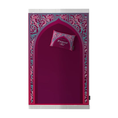 Al-Hedaya Velvet Prayer Mat, a Luxurious Islamic Rug in Fuchsia & Turquoise from Soft Velvet, 68x117 cm, for Comfortable Prayer, a Vibrant Salah Mat for Home, Mosque, or Travel