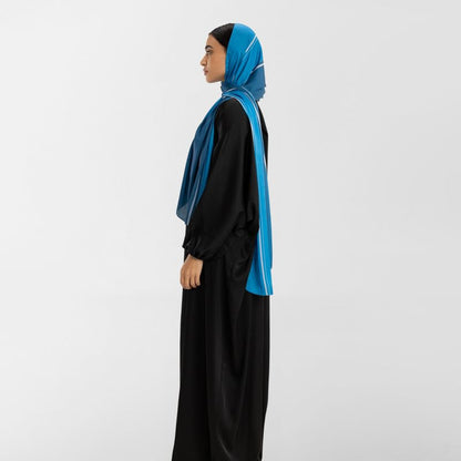 Isdal Al-Taqwa Women's Prayer Dress, a Full-Coverage One-Piece Garment in Blue & Black made of Soft Satin Fabric, One Size Fits All, a Beautiful and Comfortable Khimar for Islamic Worship