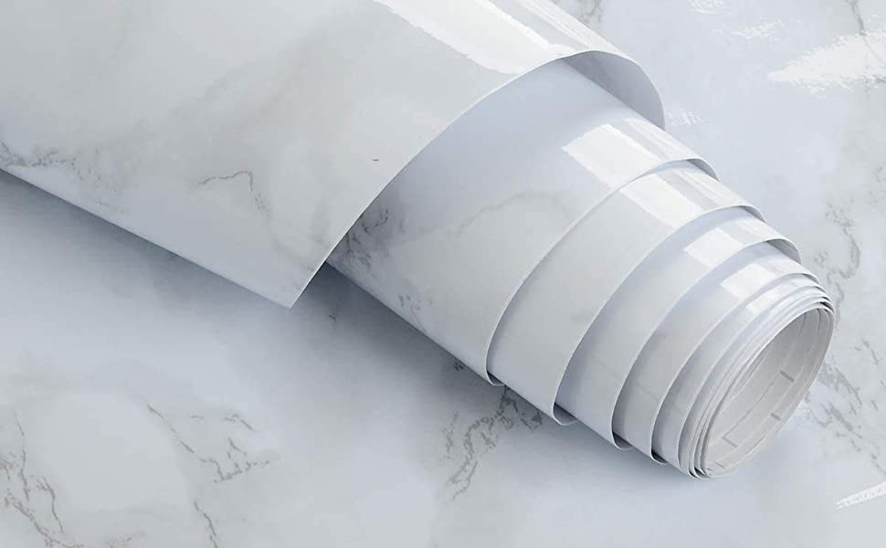 OM AKSHAR White Marble PVC Wallpapers for Walls,Waterproof Wallpaper for Living Room and Big Size self Adhesive Stickers Removable Wall Stickers(White Marble 60 * 500CM)