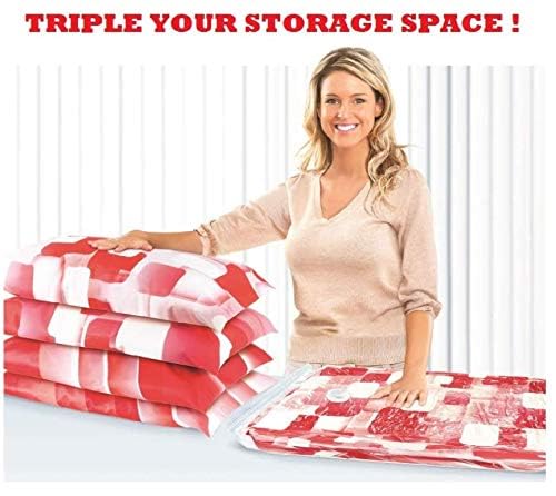 Jumbo Vacuum Space Saver Storage Bags. Travel Vacuum Hand Pump, Excellent for Long Term Storage or Saving Extra Space While Traveling Pack of 6