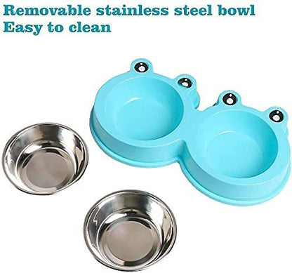 NA/ HALAMODO Double Dog Cat Bowls Premium Stainless Steel Pet Bowls with No-Slip Stainless Steel Cute Modeling Pet Food Water for Feeder Dogs Cats Rabbit and Pets (Blue)